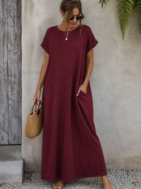 🤎 NWT ZANZEA Oversized Maxi T-Shirt Dress | Wine Burgundy | XXXL | Relaxed Fit